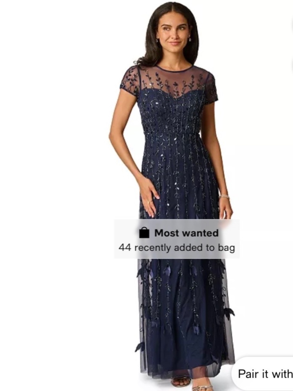 Adrianna Papell women’s crew neck beaded 3D petal gown in SAGE GREEN